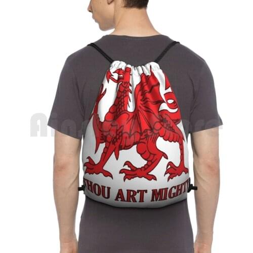 Thou Art Mighty Red Dragon Welsh Rugby Backpack Drawstring Bags Gym Bag Waterproof Chant Anthem Song Hymn Bread Of Heaven