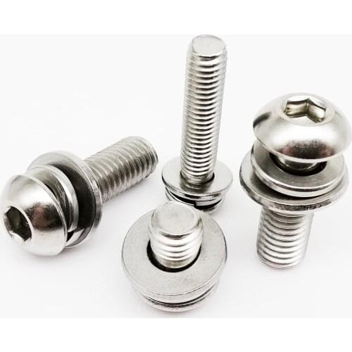 M3 to M8 304 Stainless Steel Hexagon Hex Socket Button Head SEM Screw Bolt With Flat Plain Washer Spring Split Elastic Gasket