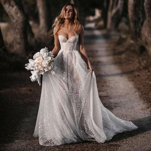 Eightree Shiny Glitter Vintage Wedding Dresses 2021 Sweetheart Lace Bride Dress Custom Made Korea Wedding Gowns Mariage