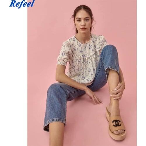 Vintage ruffles O neck girl summer tops floral print chic chiffon ropa mujer fashion tank top femme vestidos