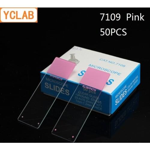 YCLAB 50PCS 7109 Microscope Slides Pink Clear Glass Ground Edges Medical Laboratory Equipment