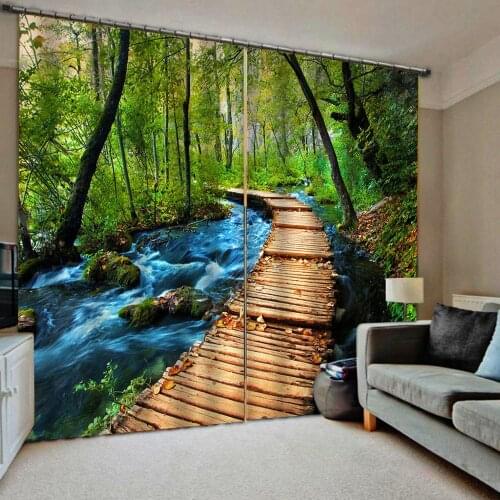 Green scenery curtains woods birdge curtain 3D Blackout Curtains For Living room Bedding room Drapes Cotinas