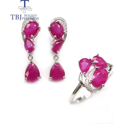 TBJ, 2021 new natural africa ruby jewelry set gemstone clasp earring ring 925 sterling silver fine jewelry for women nice gift