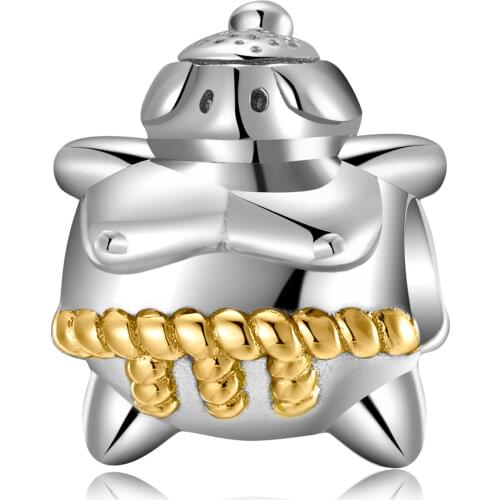 AGATA Japanese Sumo Wrestler Solid 925 Sterling Silver with Gold-plated Charms Womens Jewelry for Pandora Bracelet Making