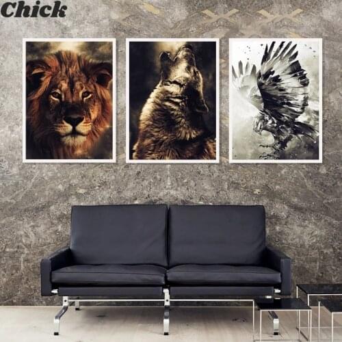 Animal Wolf Lion Eagle Elephant Wall Art Canvas Painting Nordic Posters And Prints Living Room Home Decoration Wall Painting