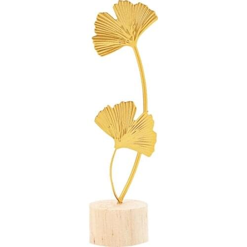 1pc Exquisite Ginkgo Leaf Craft Ginkgo Leaf Decoration Ginkgo Leaf Decor Wooden Base Wrought Iron Ginkgo Leaf Ornaments