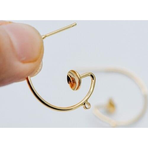 10pcs Gold Plated Brass Earring Posts, Circle Stud Earring with Ring/Loop, 23mm Circle with 6mm Post (GB-457)