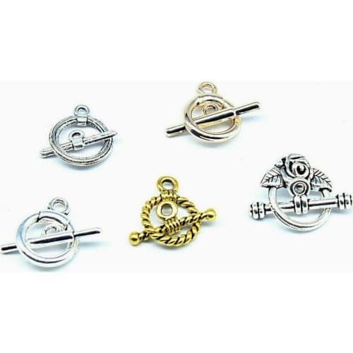 100 sets mix patterns Zinc alloy metal Toggle Clasps Round Antique Silver gold 19mm-25mm OT locker toggle