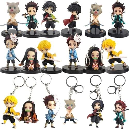 3pcs/lot Demon Slayer Kimetsu no Yaiba Figurine Q Posket Kamado Tanjirou Nezuko Zenitsu Giyuu Inosuke PVC Figure Toys Pendants