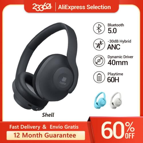 233621 Shell Headphones Bluetooth Noise Cancelling 16 Hours Playtime Fast Charge Lightweight Over Ear ANC Wireless Headsets
