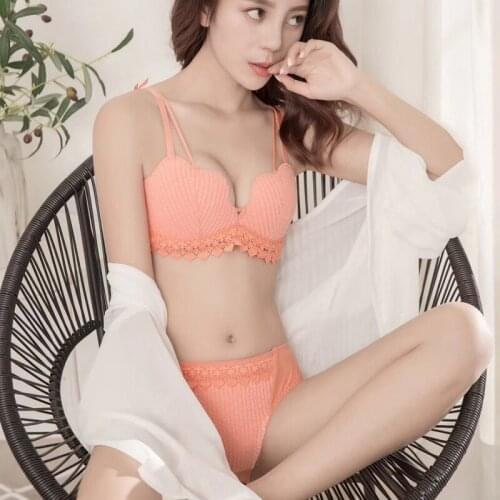Seamless Underwear Suit Sexy Bra Set Hollow Out Lace Tassel Breathable Solid Color Bra Briefs 2 Pcs Set With Bow