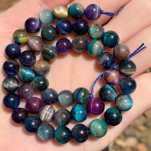 High Quality Multicolor Tiger Eye Stone Beads Natural Round Loose Spacer Beads For Jewelry DIY Making Bracelet Accessories 15