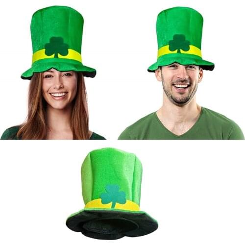 Saint Patricks Day Shamrock Green Velvet Top Hat Irish Leprechaun Cosplay Cap