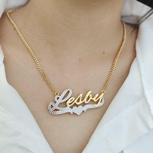 DODOAI Personalized Custom Name Necklace Double Gold Choker Accessories Plated Nameplate Unique With Heart Design Gift For Women