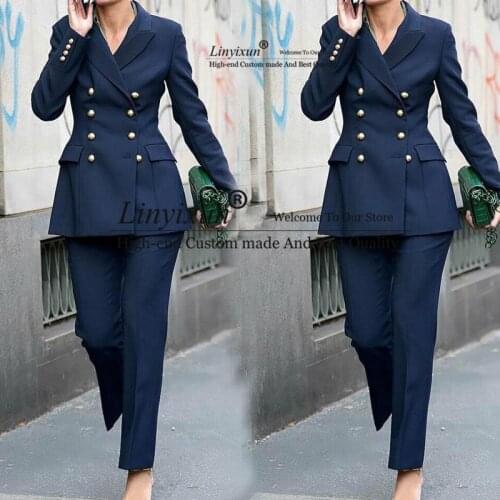 Double Breasted Women Business Suits 2 Piece Sets Pants and Jackets Coat For Ladies Office Work Wear Pants Suits Custom Made