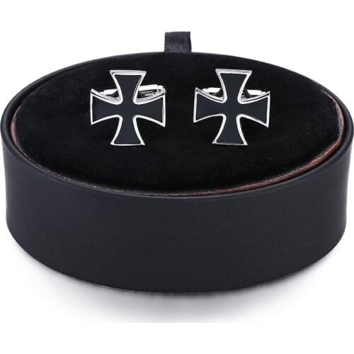 DY A set new high quality black cross Cufflinks box men French shirt Cufflinks black leather box set free shipping