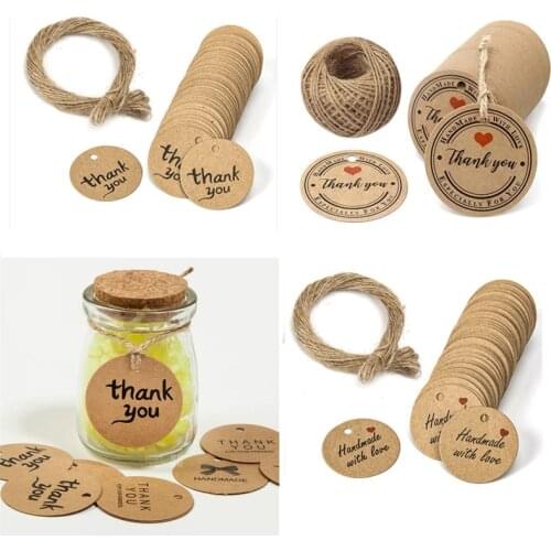 Brown Kraft Paper Label with 20m Jute Twine Birthday Party Wedding Decoration Gifts Baking Crafts Commercial Small Business Gift