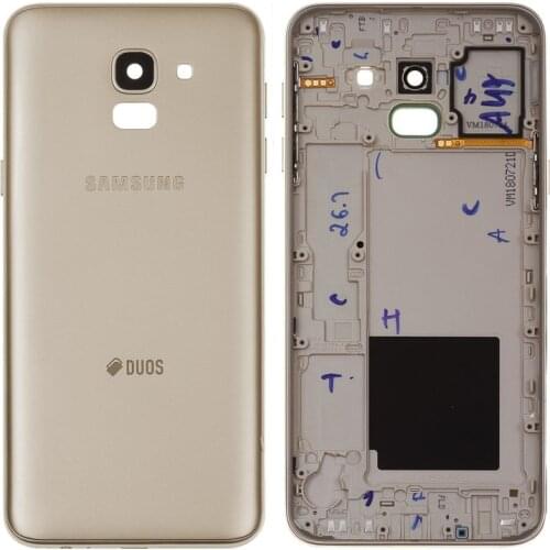 Housing Back Cover Battery Cover compatible with Samsung J600F Galaxy J6, (With Camera Lens With Side Button)