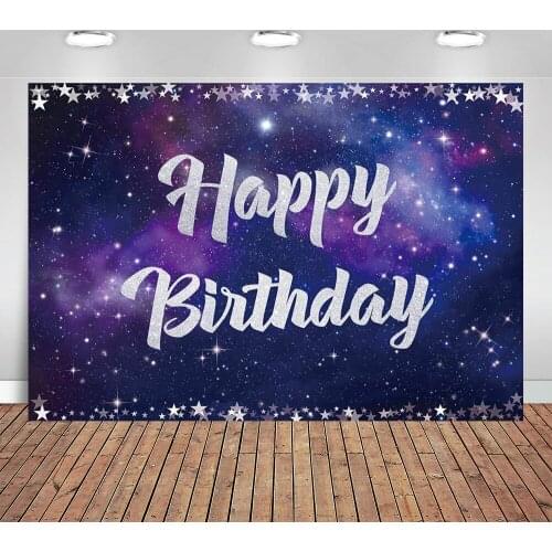 Space Galaxy Happy Birthday Backdrop Universe Outer Space Silver Stars Photography Background Starry Sky for Boy Girl Party