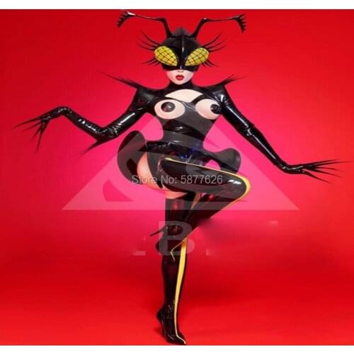 Black bee future clothes Party gogo nightclub new patent leather sexy insect cosplay costume