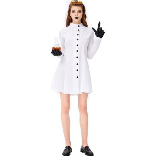 3pcs Womens Crazy Scientist White Robe Halloween Cosplay Costume