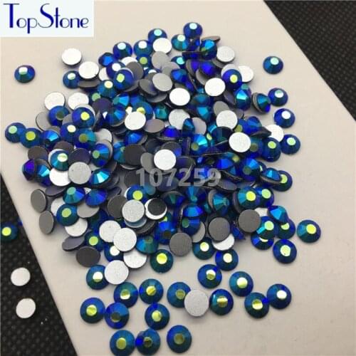 Topstone Black Jet AB Color ss3-ss30 Round Glass Crystal Flatbacks Nail Art 3D Stones Glue On Non Hotfix Rhinestones