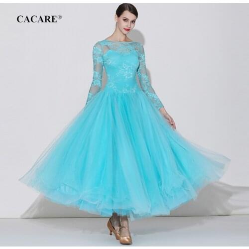 CACARE Standard Lace Ballroom Dance Competition Dresses Waltz Dress Tango Flamenco 2 Choices D0672 Big Ruffled Sheer Hem