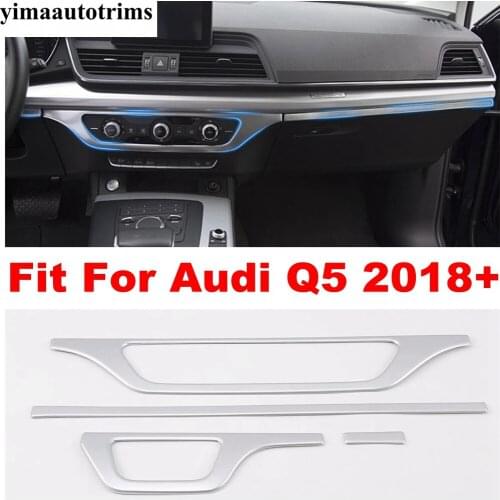 For Audi Q5 2018 - 2021 Front Center Multimedia Control Instrument Panel Cover Trim 4 Pcs Stainless Steel Accessories Interior