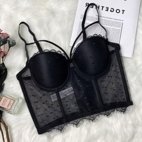 Ailigou 2021 summer high-quality sexy lace see-through womens corset Crop Tops Night Club festival bra top vest