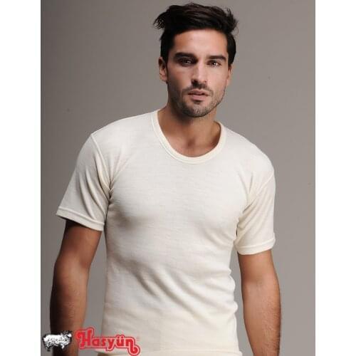 Mens Wool Oversized Short Sleeve Undershirt Woolmark Blend certified, Cold Weather, natural thermal merino wool