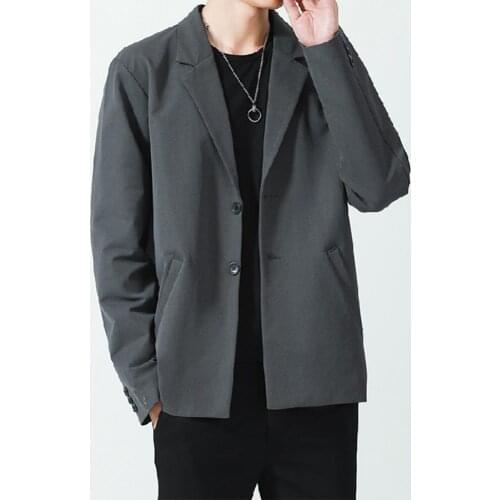 2021 Men Blazer Autumn Solid Color Long Sleeve Single-breasted Lapel Pockets Jacket for Daily Wear Men Korean Style Slim Blazer