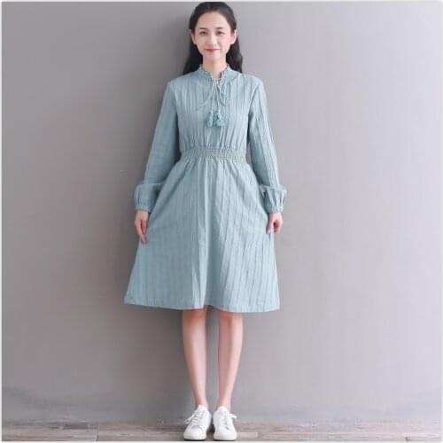 New autumn fashion casual dress 2018 new arrival long sleeve solid pleated dress