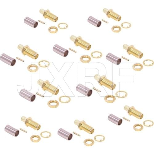 JX Wholesale 10pcs RF connector SMA female Nut Bulkhead Crimp RG58 RG142 LMR195 RG400 RF Connector