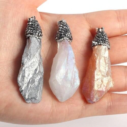 Natural Ore Crystal Pillar Pendants Reiki Pendulum Jewelry Charms Bohemian Healing Irregular Charms Jewelry Making DIY Necklace