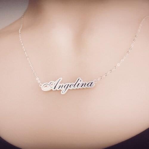 Custom Name Necklace Silver Jewelry Personalize Black Words 925 Sterling Silver Custom Necklace Women Pendant Jewelry Best Gift