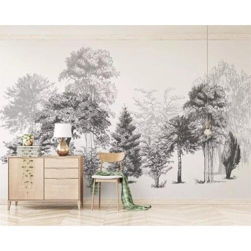 Beibehang Custom wallpaper modern fashion black and white sketch style abstract woods TV background wall mural 3d wallpaper