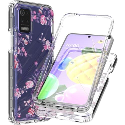 2 in 1 Clear Flower Case for LG K52 Crystal Hard PC Bumper + Soft Silicone 360 Full Protective Skin Back Phone Cover For LG K52
