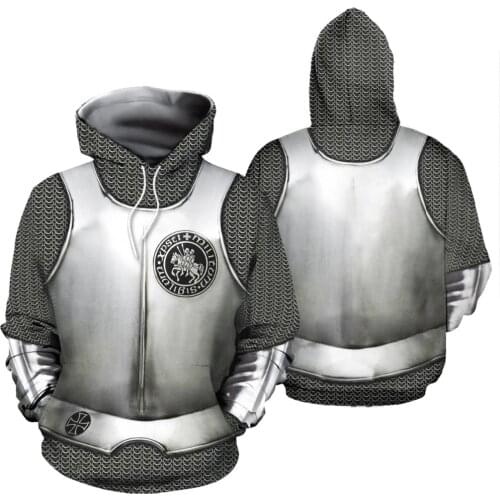 3D Printed Medieval Knight Armor Hoodie Knights Templar Harajuku Hooded Sweatshirt Unisex Gothic Jacket Mens Hoodies Drop ship