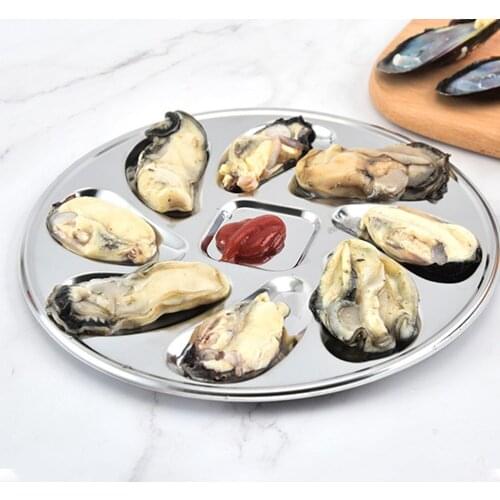 Stainless Steel Oysters Plate 8 Slots Oyster Serving Grilling Pan Sauce Lemons Seafood Tray Restaurant Kitchen Dish Dropship