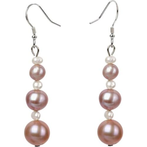 YACQ 925 Sterling Silver Pure White Pink Pearl Charms Triple Drop Dangle Earrings Beach Jewelry Gift For Women Teen Girl Wife