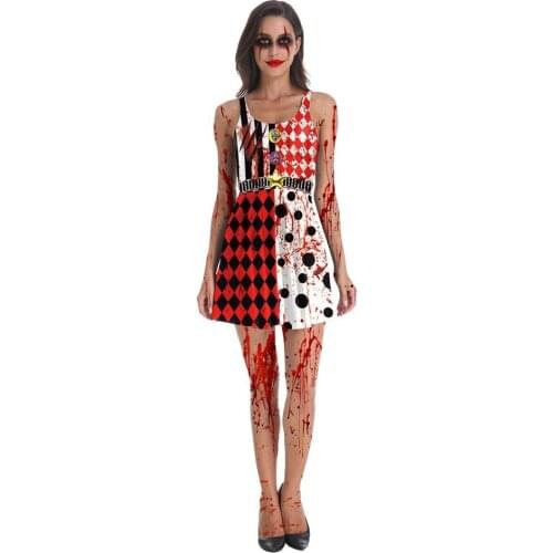 Women Halloween Costume Scary Blood Dress Adult 3D Printed Scary Sleeveless Cosplay Sexy Tight Bodysuit Women Outfit