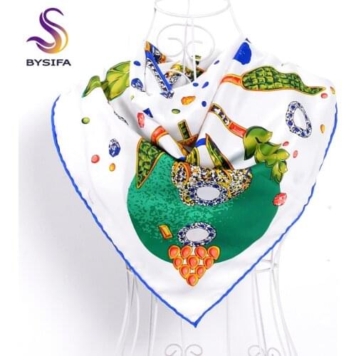 [BYSIFA] Ladies Leaves Diamond Pattern Fashion Brand Design Women Ladies Silk Scarf Shawl 90*90cm Brand Twill Square Scarves
