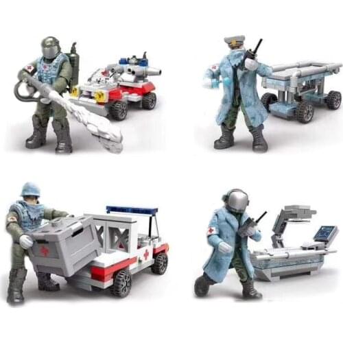 1:36 scale Military Medical pioneer special combat team action figures mega block weapon military surgeon vehicle bricks toys