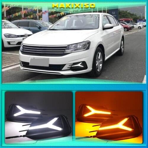 1 Pair LED DRL Daytime Running Light For Volkswagen VW Lavida 2019 with Yellow Trun Signal Light Blue Night Lamp