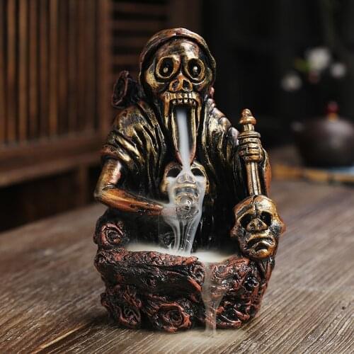1Pc Skull Back Flow Incense Burner Resin Skeleton Backflow Incense Holder Decor room decoration gothic decor + 10Pcs Incense