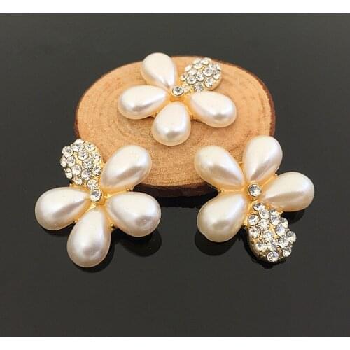 10 PCS 32mm Fashion Imitation Pearl With Rhinestone Flower Handmade Charms DIY Jewelry Accessories