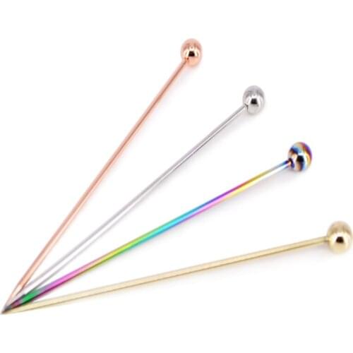 10pcs/lot Free shipping 304 Stainless steel cocktail wine needle sign fruit toothpick fork Bar bartending tool 4 colors