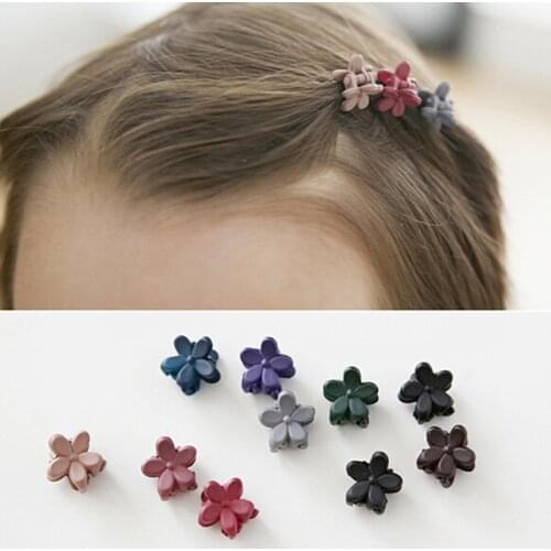 10pcs Mini Baby Girls Flower Shape Retro Candy Color Hairpin Matte Hair Clip Lovely Plastic Hair Accessory Random Color
