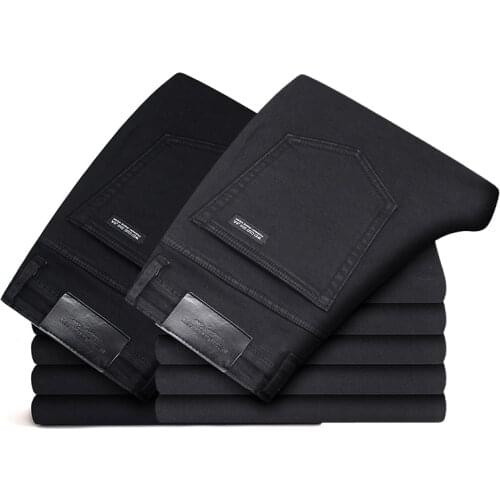 2021 Black Grey Brands Jeans Trousers Men Clothes Elasticity Skinny Jeans Business Casual Male Denim Slim Pants Classic Style