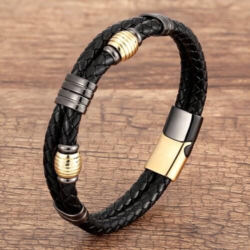 2021 New Punk Multilayer Braid Leather Bracelets & Bangles Geometric Stainless Steel Accessories Bracelet For Men Jewelry Gift